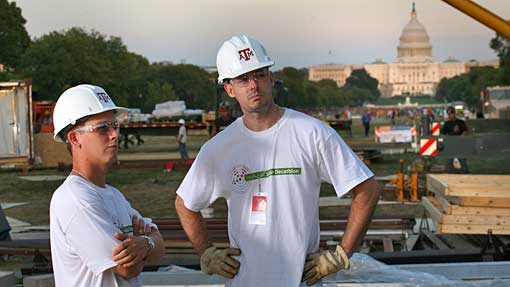 Students pause with U.S. Capitol Building in background.